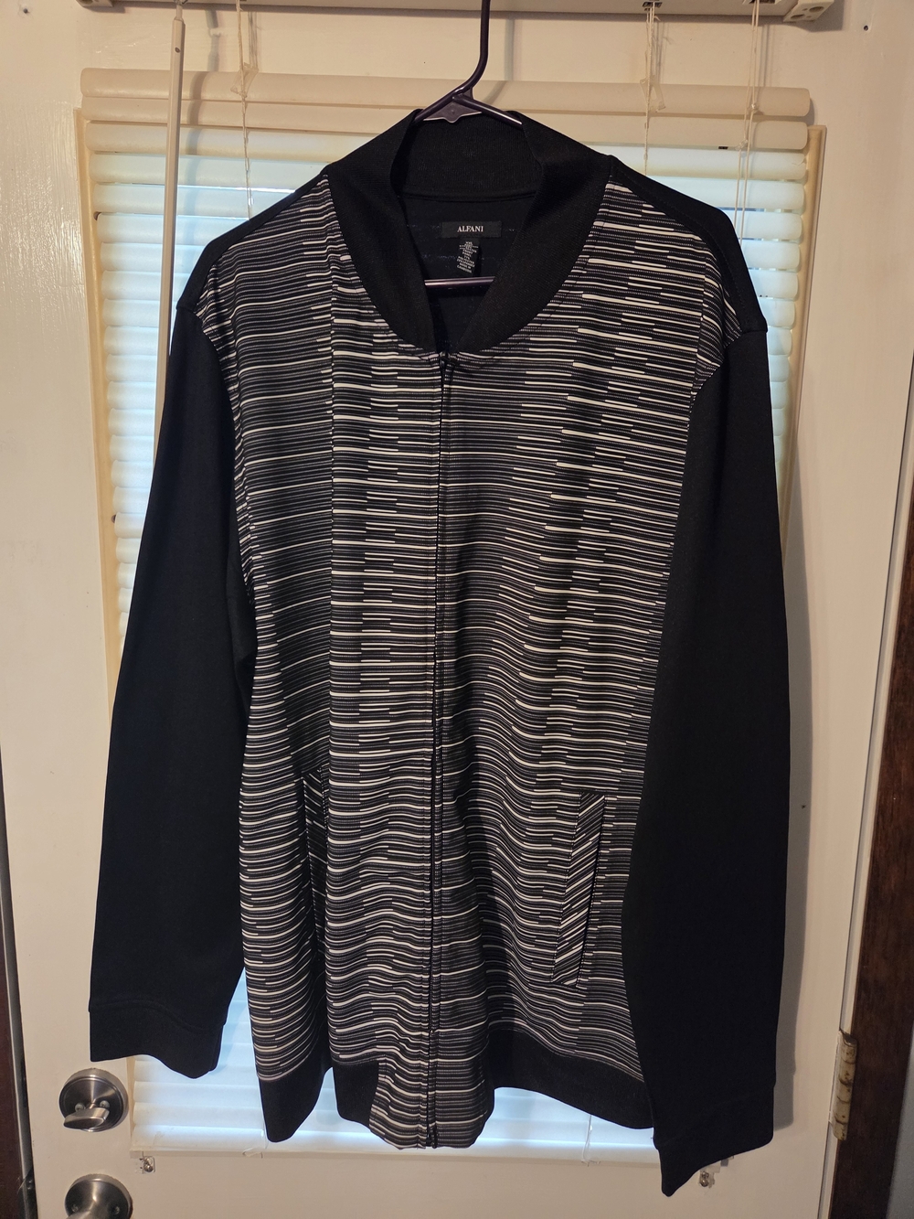 Alfani Men's Black and Gray Striped Zip-Up Sweater Jacket